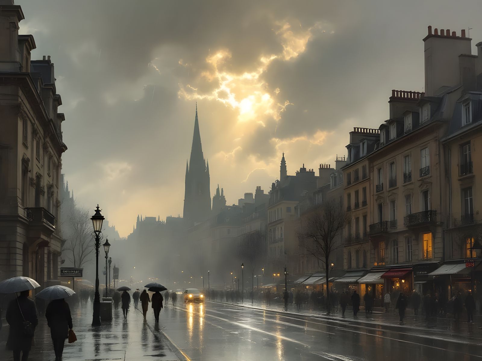 French City Street Scene in Soft Focus