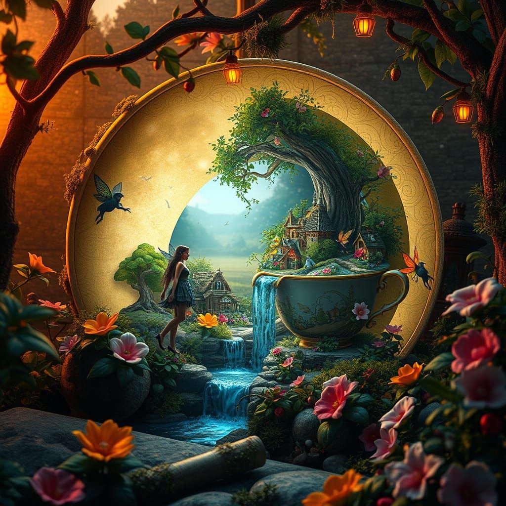 Faerie Village Inside a Moon Teacup