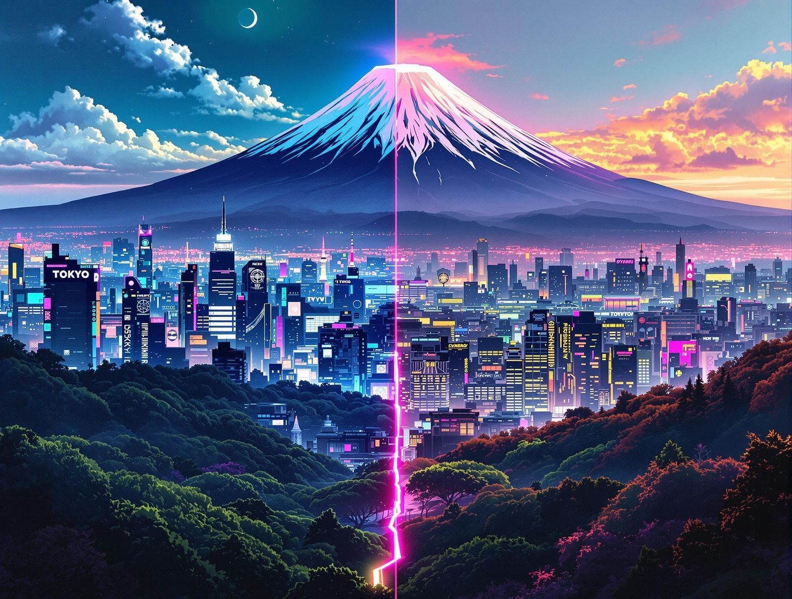 Cyberpunk Heaven Meets Nature's Splendor