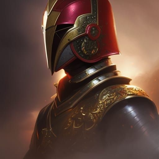 Medieval Commander in Red Armor: Dark Fantasy Portrait