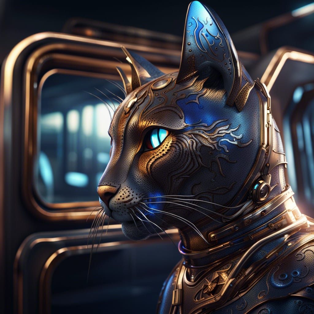 Metallic Cat Passenger Transport: Detailed Matte Painting