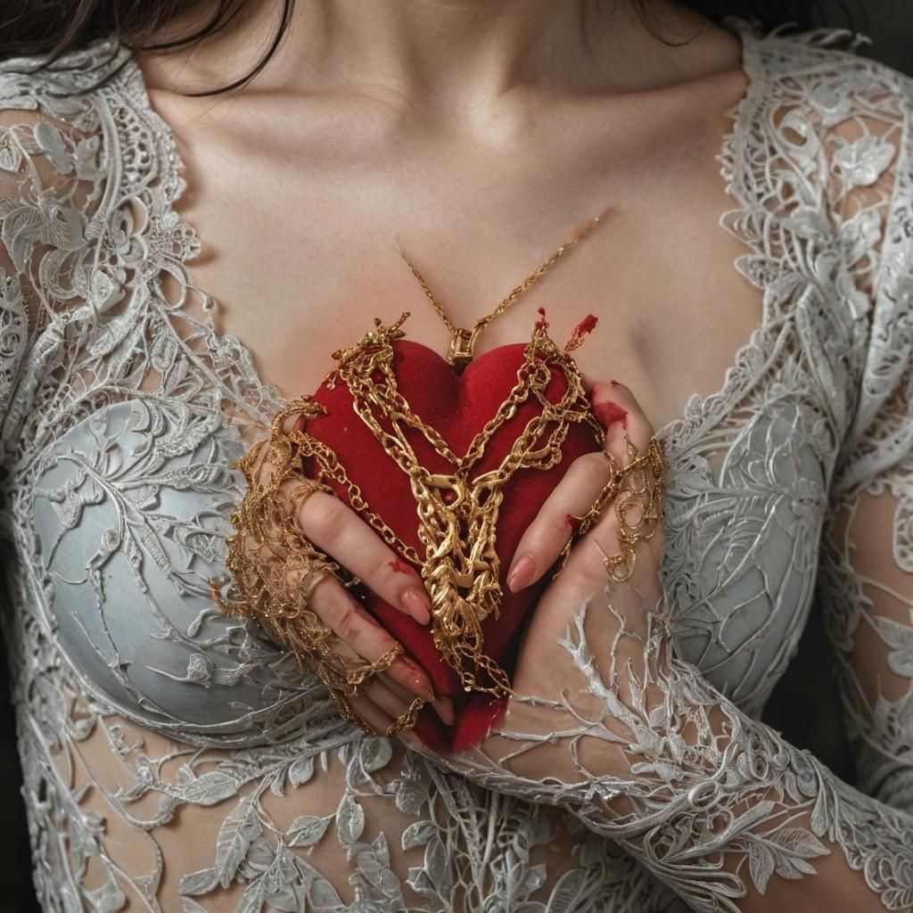 Photorealistic Hyperfeminine Portrait: Heart Surrender