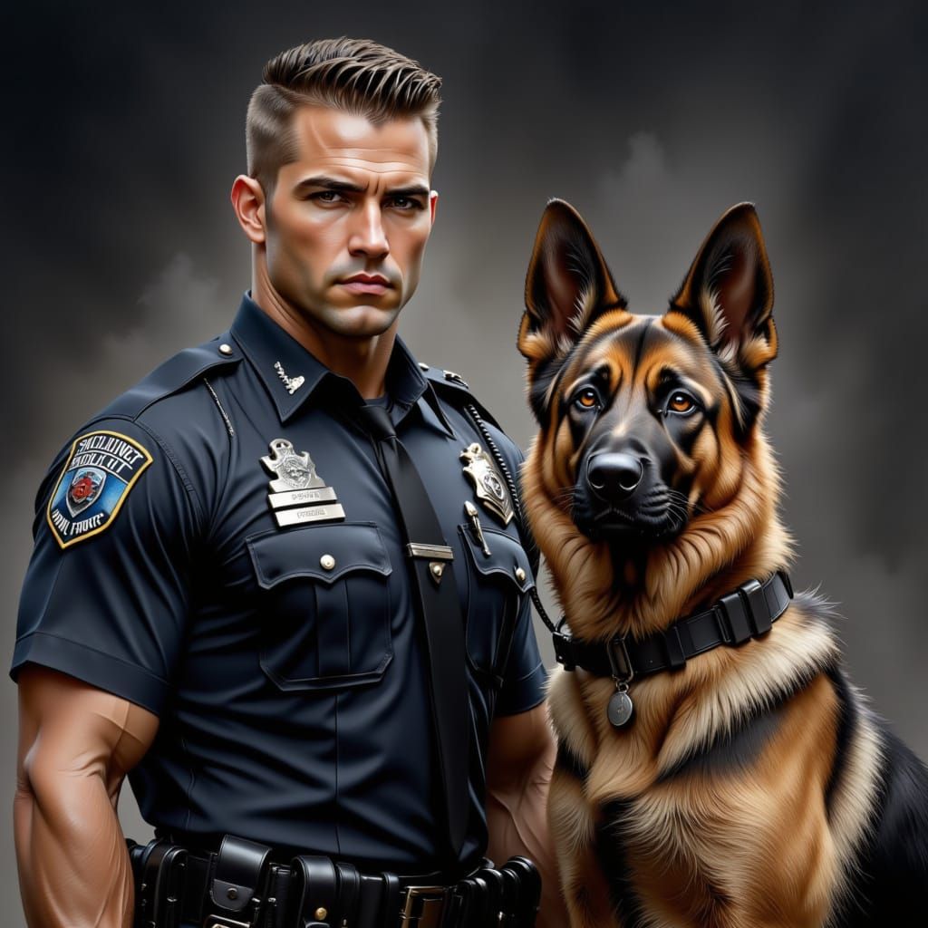 Police Officer and K9 Partner in Studio Lighting