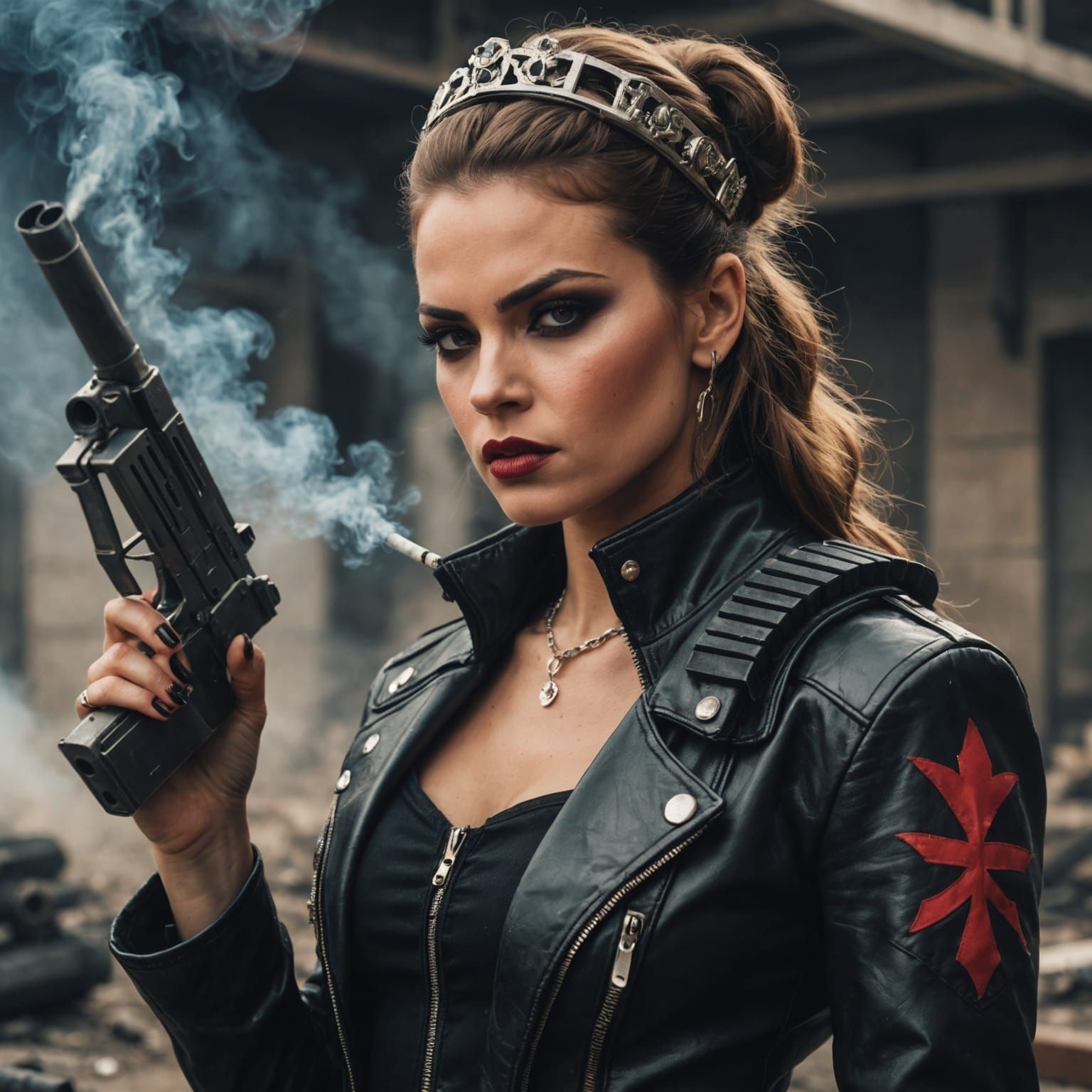 Rebellious Princess Smokes and Holds Machine Gun