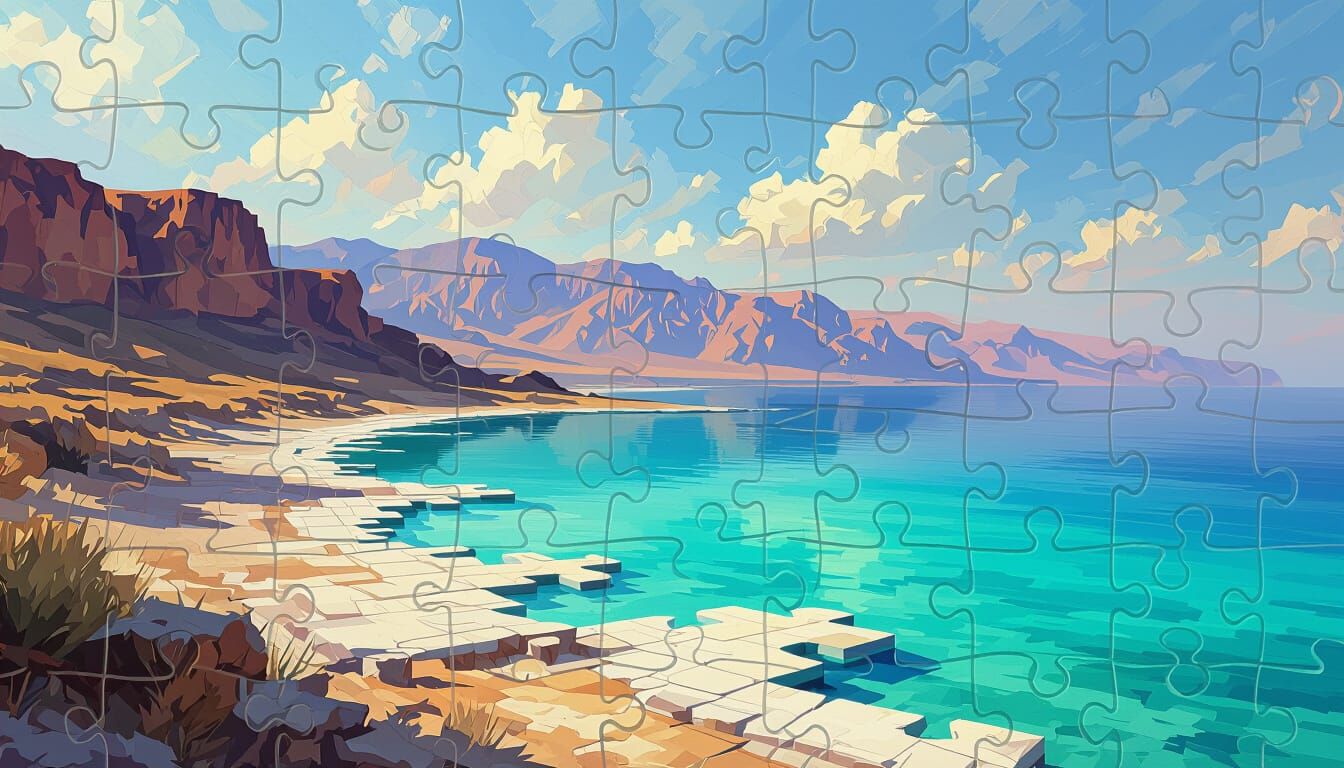 Dead Sea Landscape with Puzzle Piece Shapes