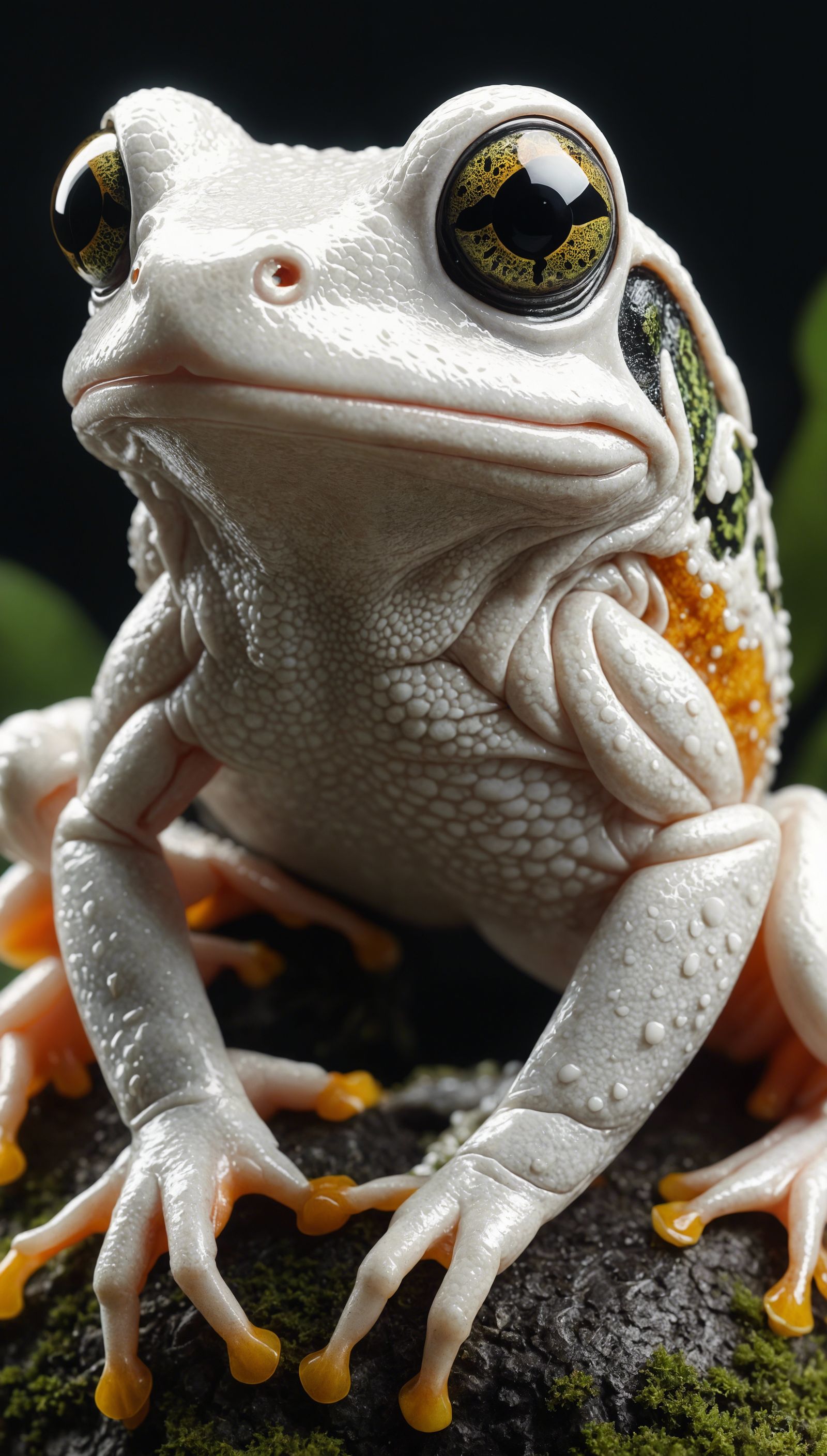 Hyperrealistic Macro Portrait of Albino Frog