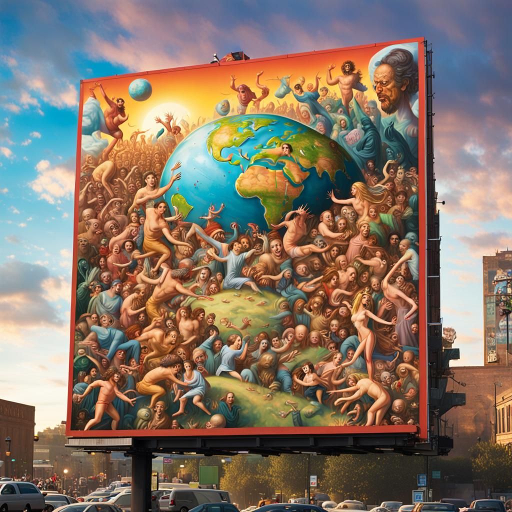 Pop Surrealist Depiction of Earth and Hell