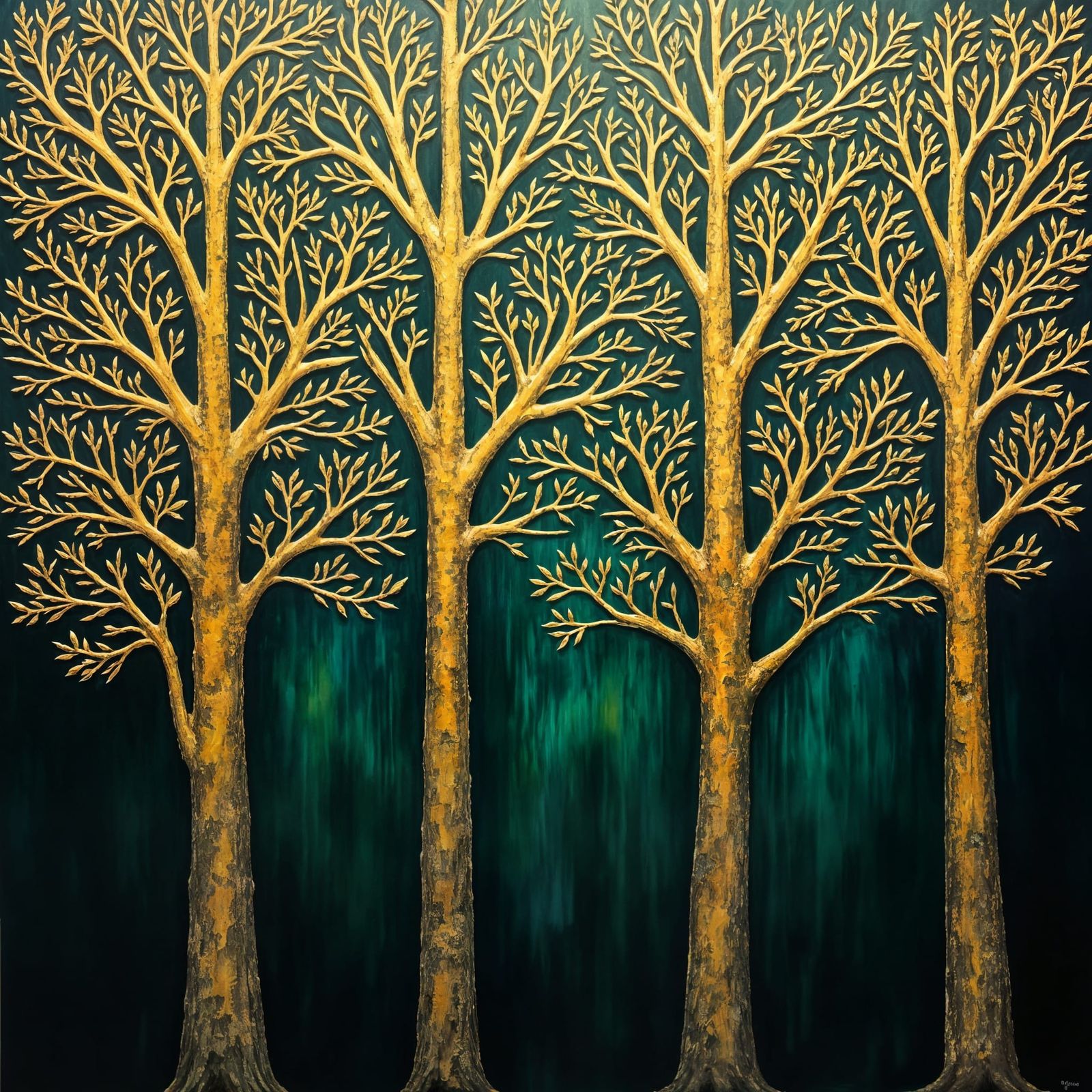 Intricate Tree Leaf Pattern in Gold and Green