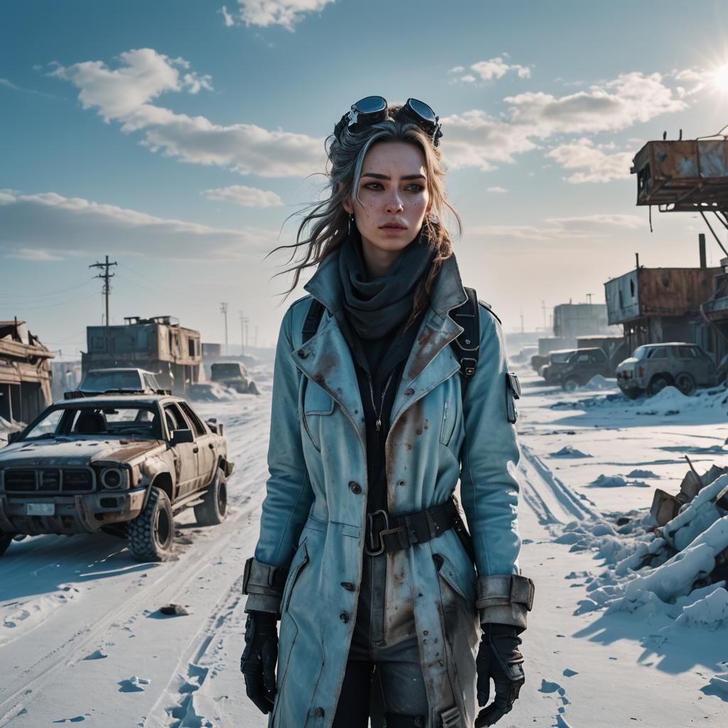 Cyberpunk Survivor Wades Through Frozen Wasteland