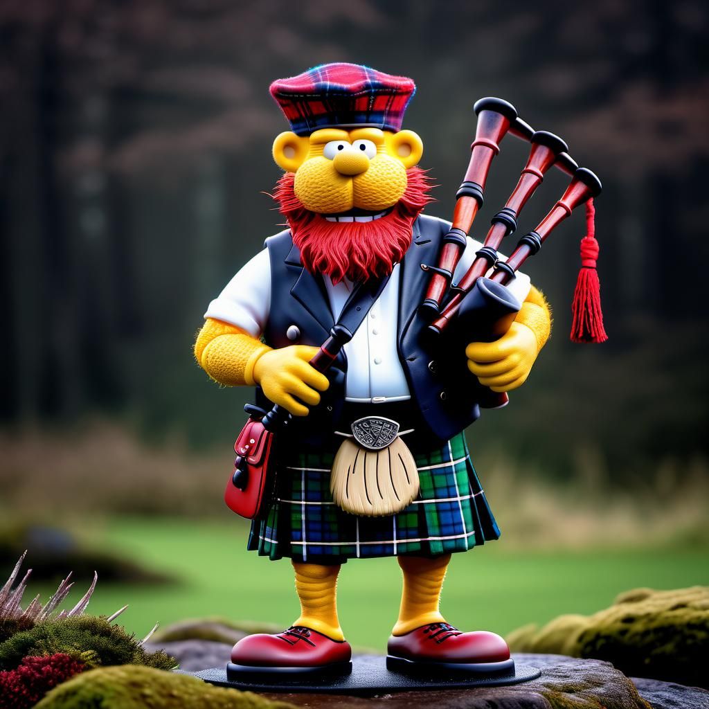 Hyperrealistic Groundskeeper Willie with Bagpipes
