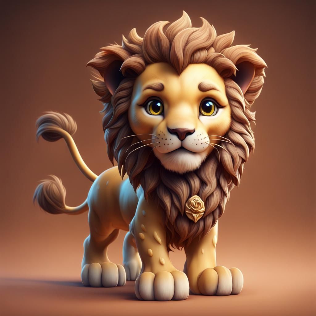 Hyperrealistic Chibi Lion in Detailed Digital Art