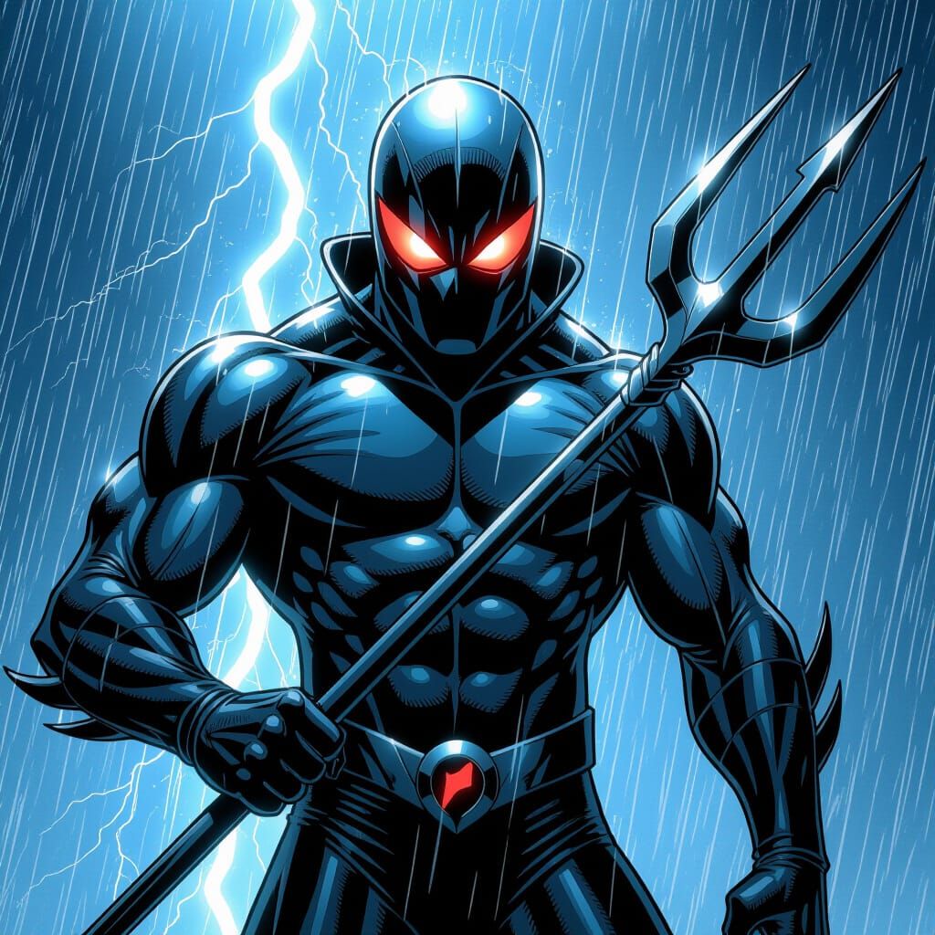 Black Manta With Trident in Rain