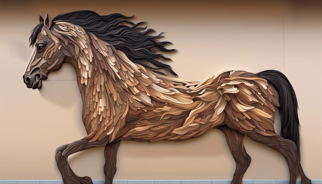 Wooden Mosaic Horses: Intricate Carved Art