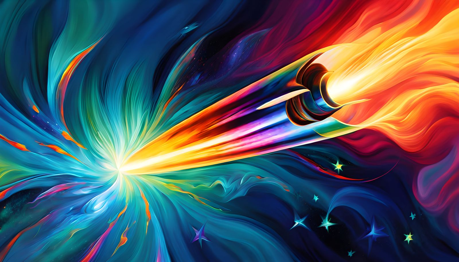 Surreal Cosmic Rider in Iridescent Flames