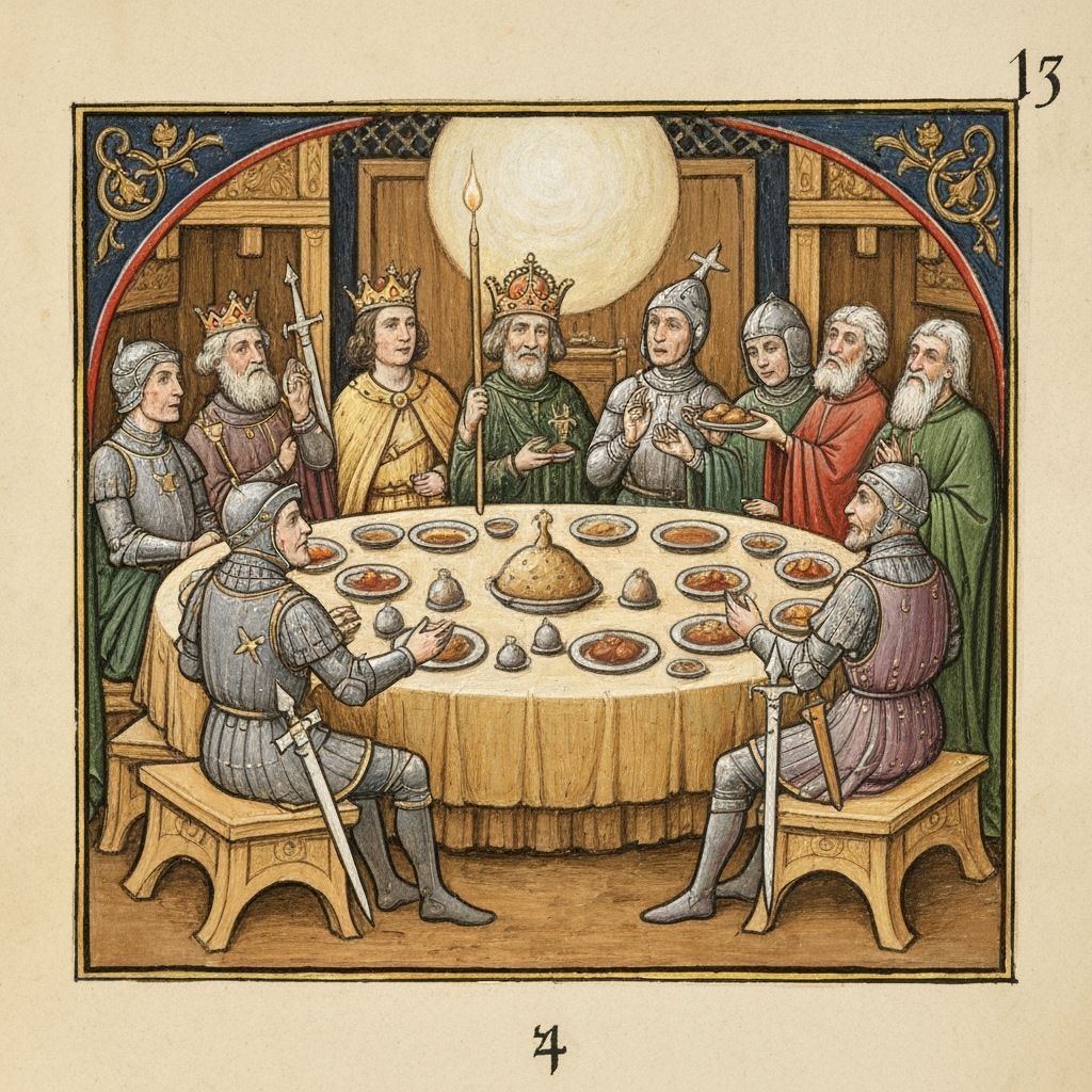 King Arthur's Knights Feast at the Round Table in Medieval I...