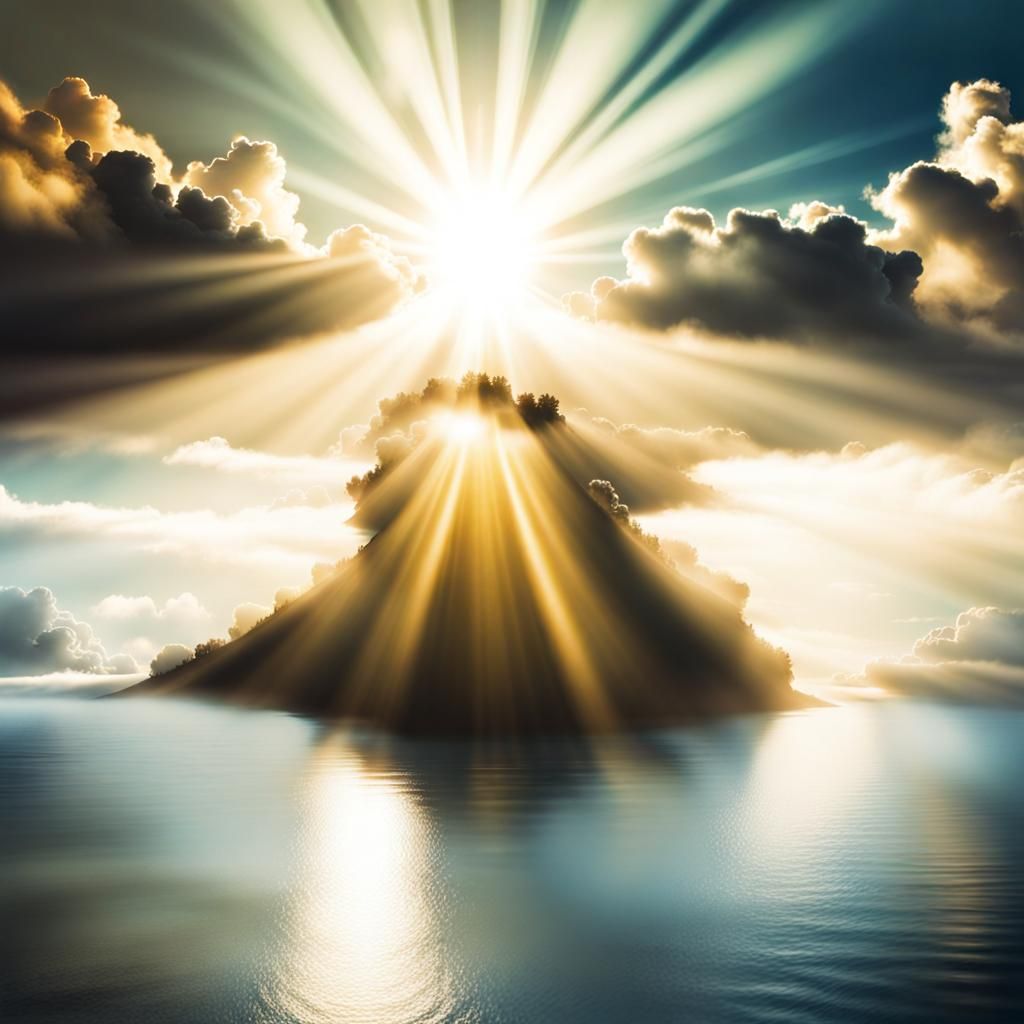 Heavenly Island in the Clouds with Divine Sunshine