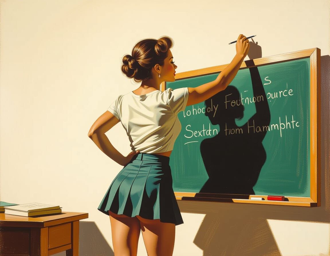 Divine Teacher Reaching Blackboard in Michelangelo Style
