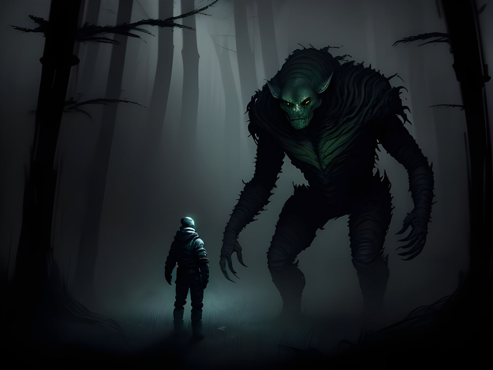 Uncanny Valley Creature in Dark Forest Concept Art