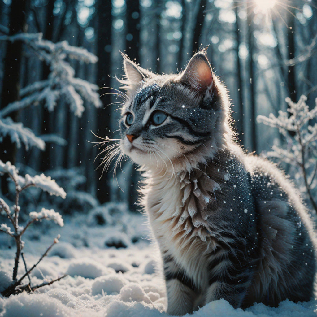 Cinematic Kitten Basks in Snowy Serenity