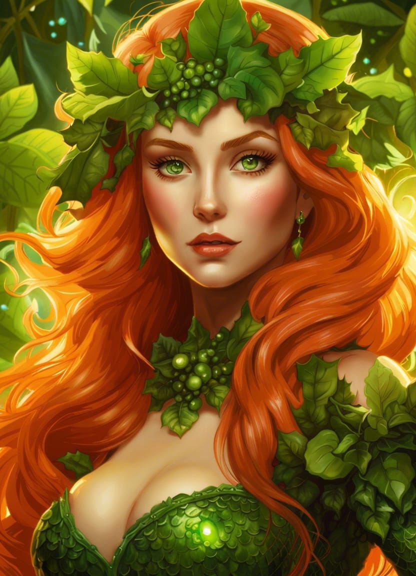 Poison Ivy Casting Spells in Anime Style