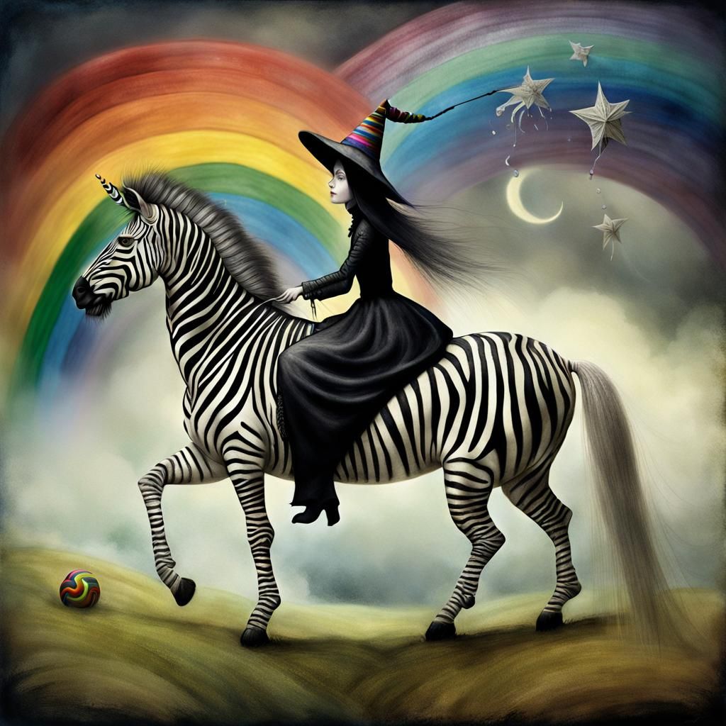 Rainbow Zebra Ride: A Witch's Detailed Journey