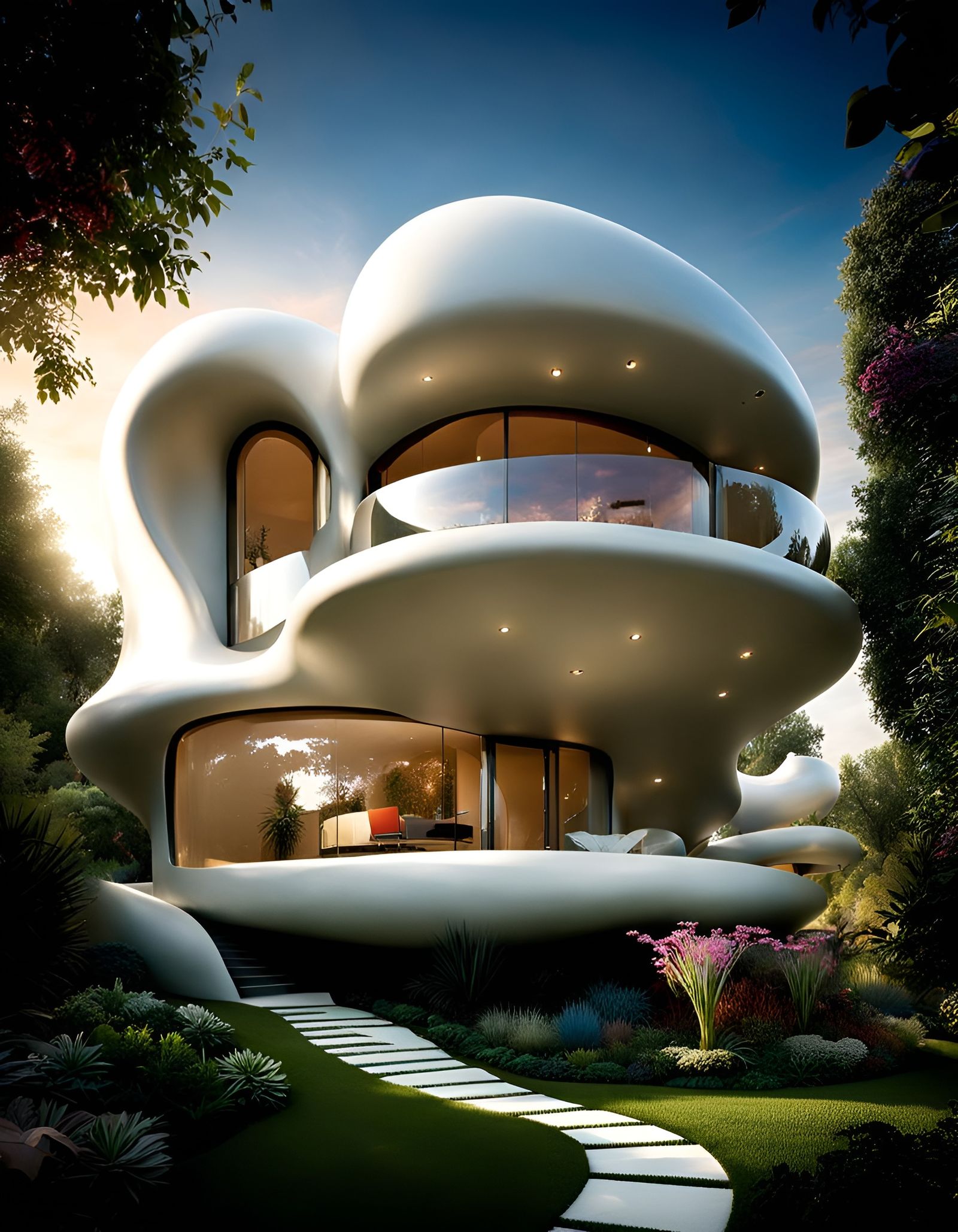 Surreal Fantasy House Design in Garden Setting