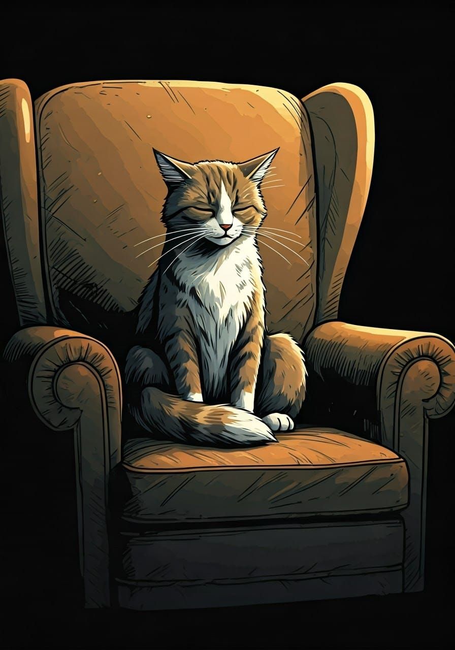 Exhausted Feline Finds Solace in Gritty Graphic Novel Illust...
