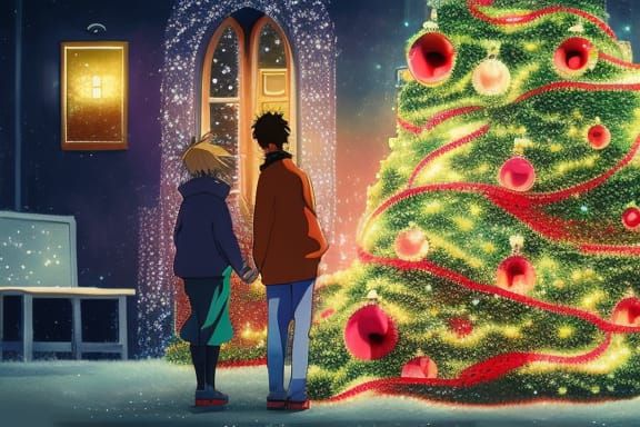 Christmas Couple in Anime Style, Ghibli Inspiration