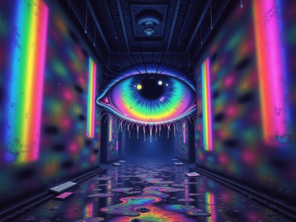 Giant Rainbow Eye in Dreamlike Liminal Space