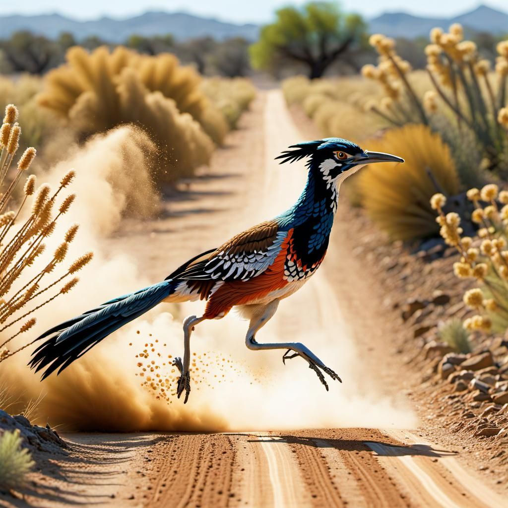 Cross Stitch Roadrunner Chasing Dust Devil