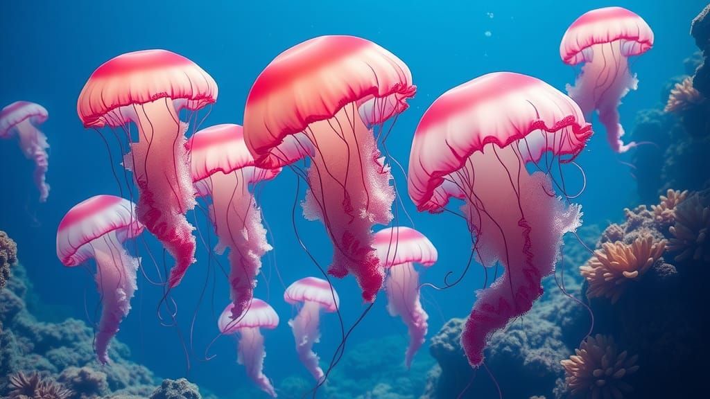 Lots of mysterious Pink Jellyfish