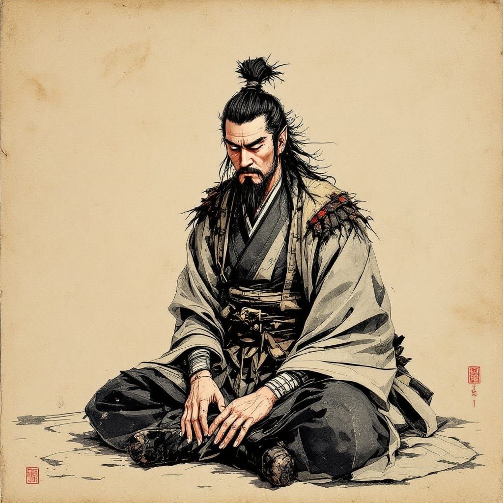 Miyamoto Musashi Portrait in Japanese Style