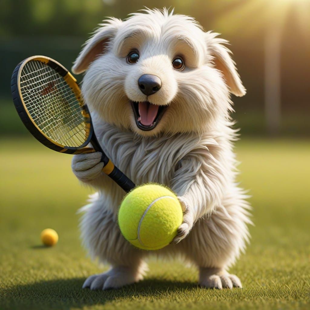 Womble Playing Tennis in Digital Painting Style