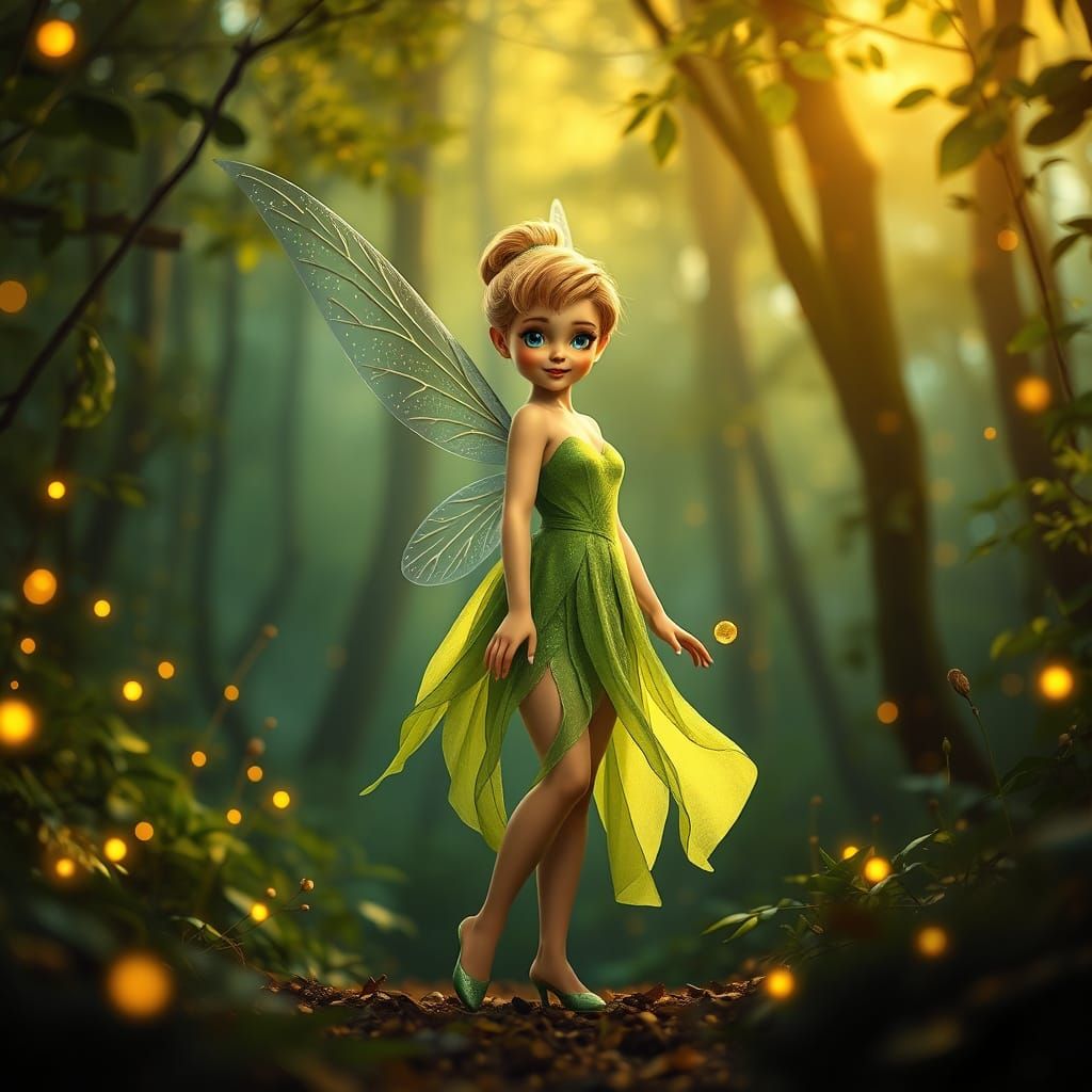 Tinkerbell in Lush Forest: Dark Whimsy Style