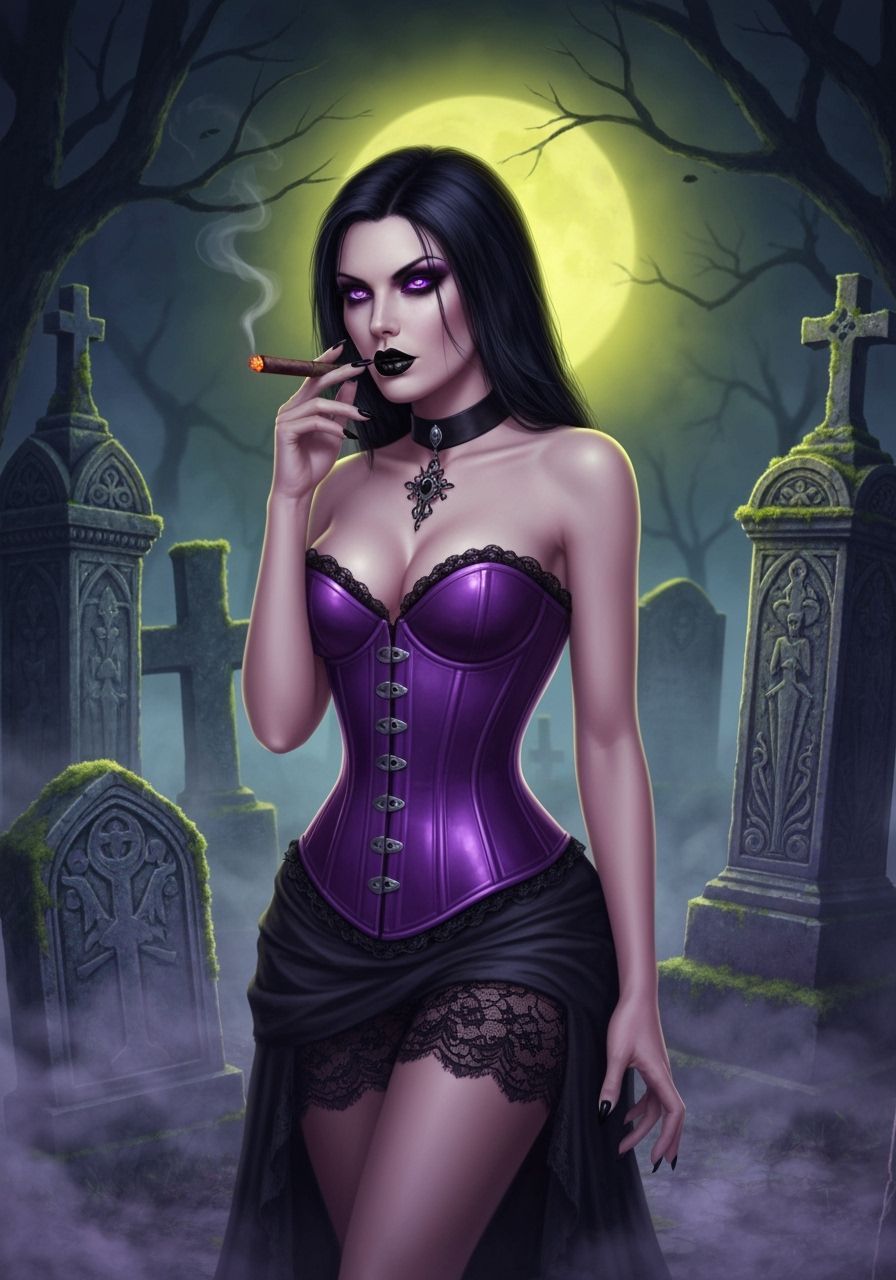 Gothic Woman in Graveyard, Dark Fantasy Art