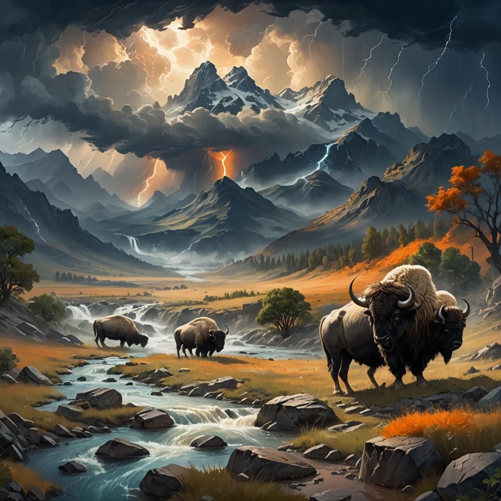 Rocky Mountain Thunderstorm in Oil Painting Style