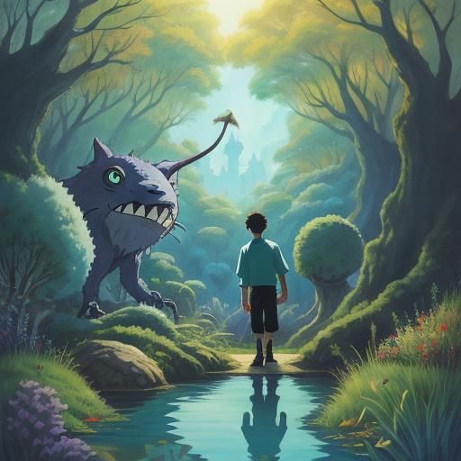 Boy and Monster in Ghibli-Style Fantasy World