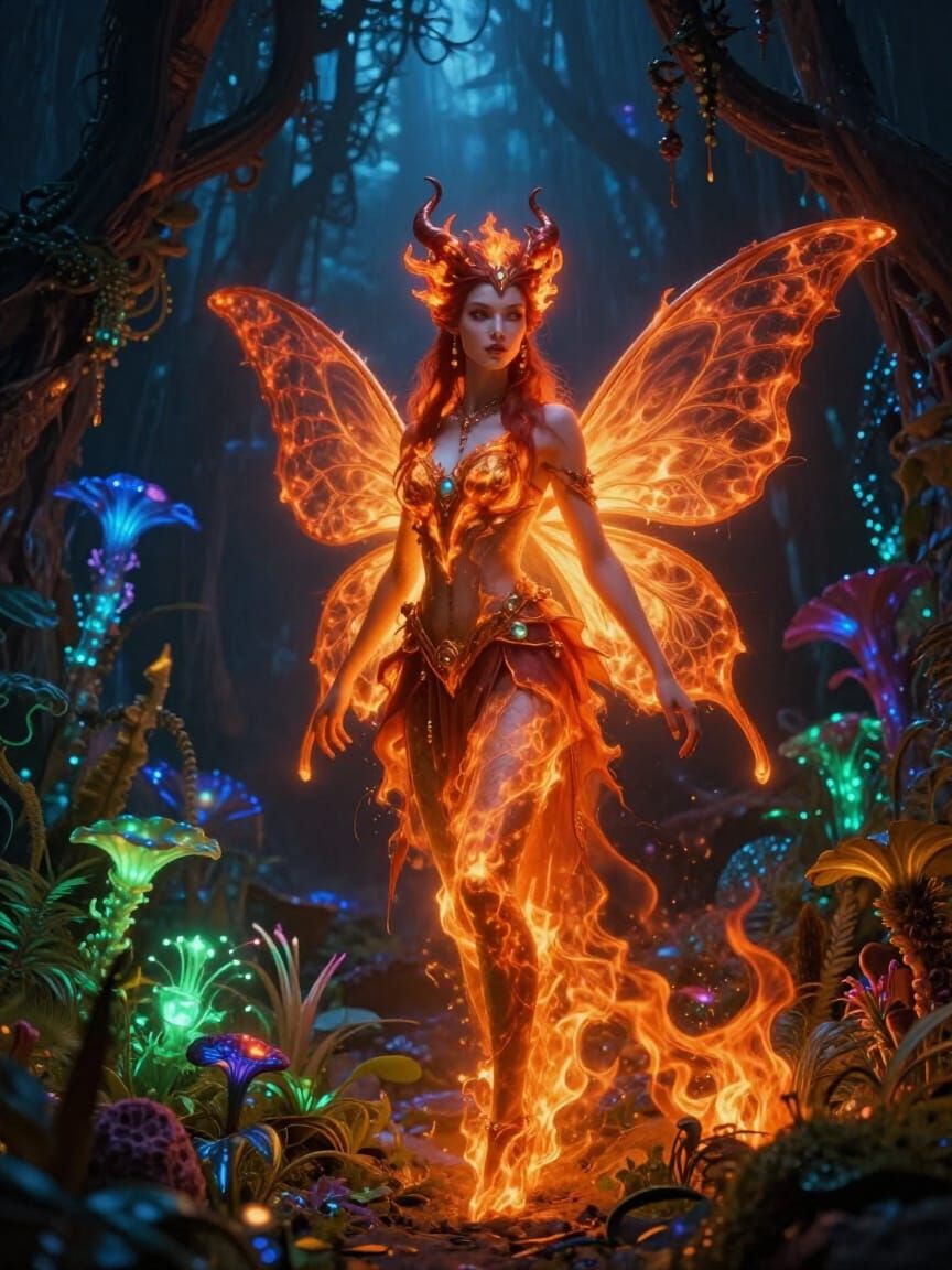 Luxurious Fire Fairy in Bioluminescent Pandora