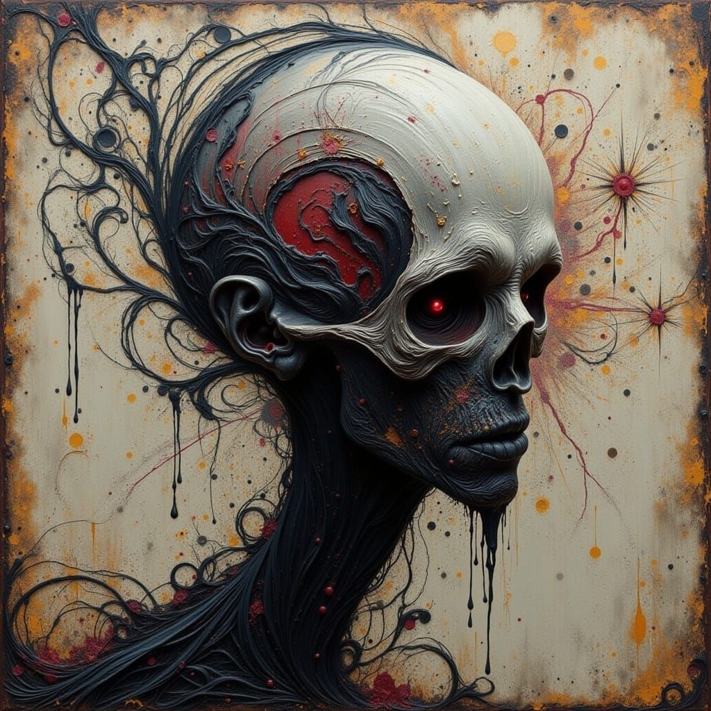 Fluid Horror Art with Dripping Ink on Canvas