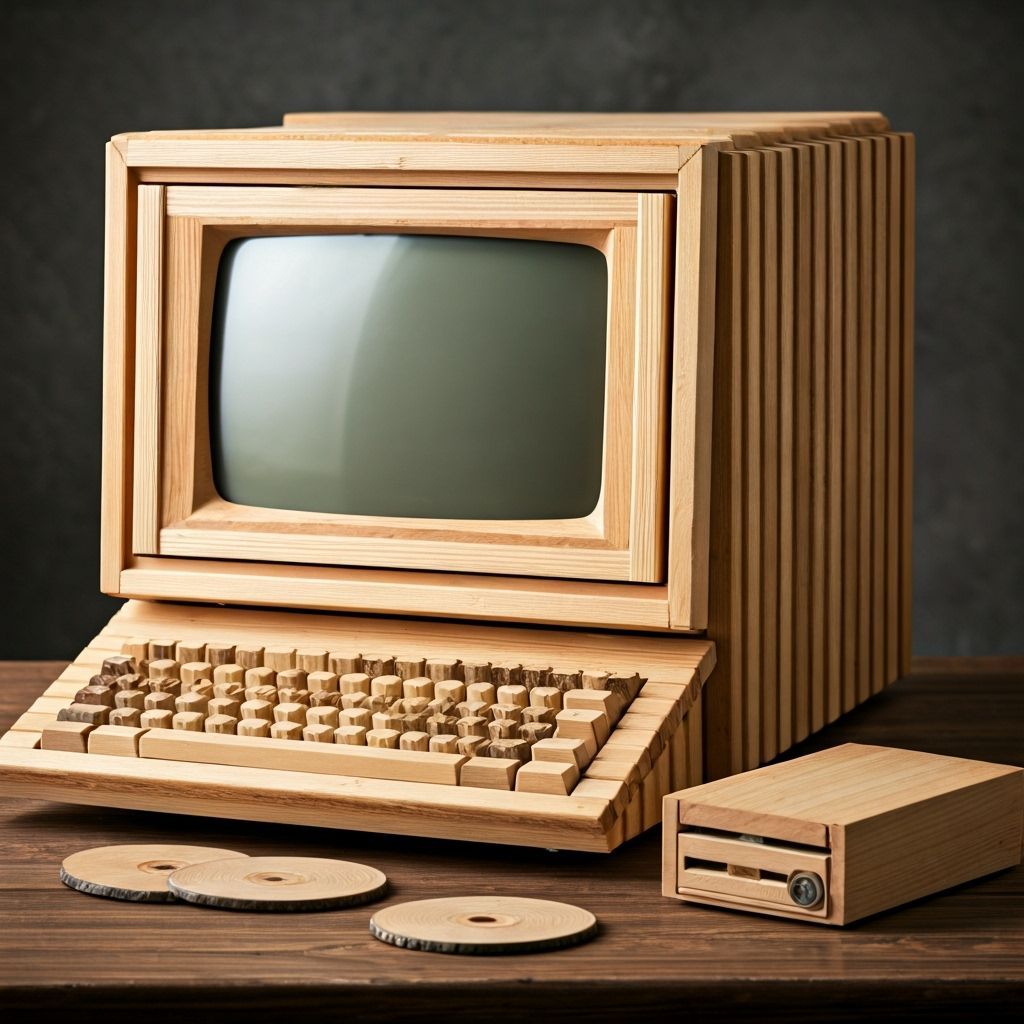 Wooden Block Mainframe Computer with Tree Trunk Discs