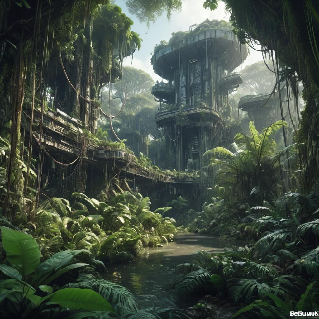 Detailed Biopunk Jungle in Hyperreal Digital Art