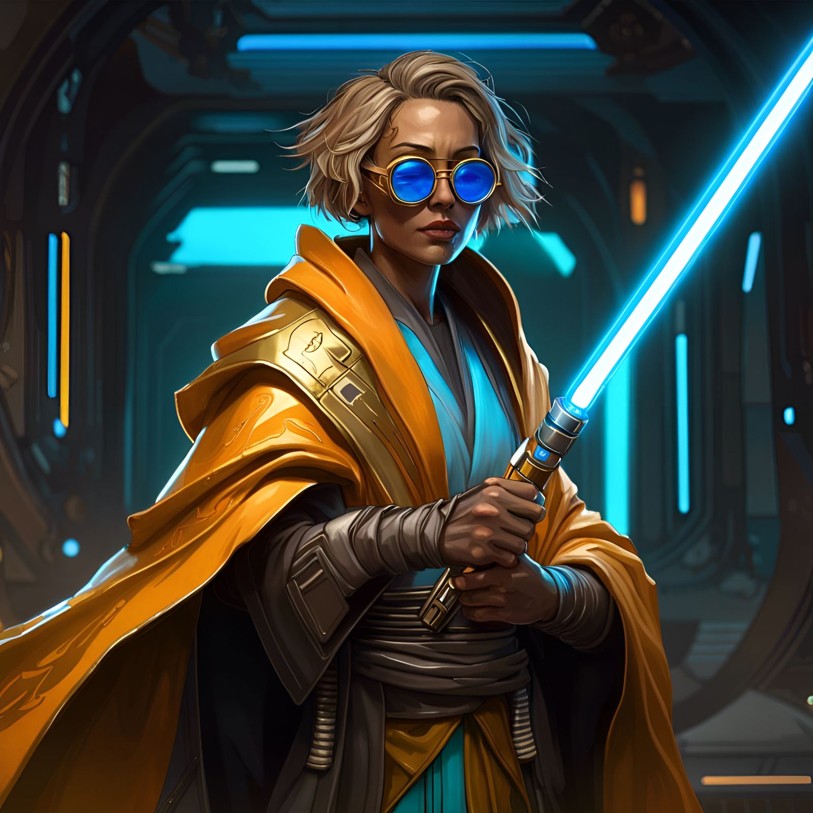 Cyberpunk Jedi Knight with Lightsabers