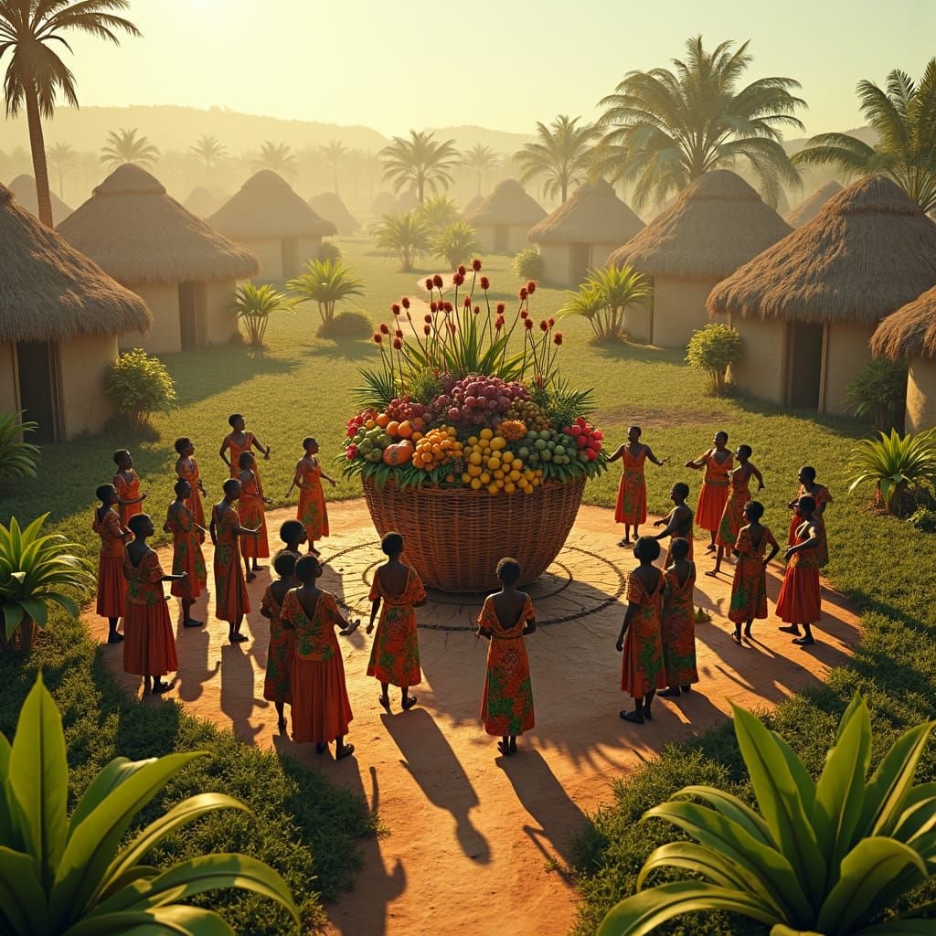 Idyllic African Village Harvest Celebration