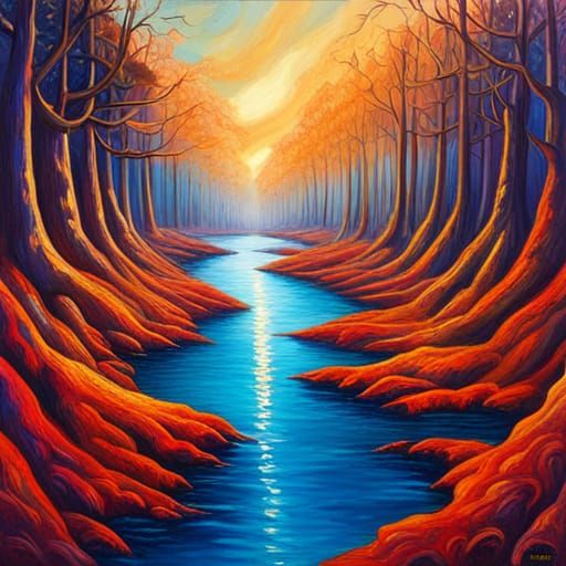 Magma Lantern: Neo-Impressionist Expressionist Oil Painting