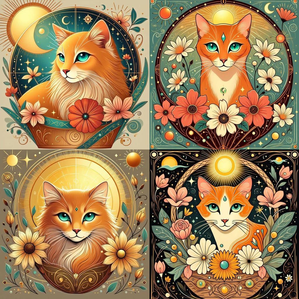 Surreal Feline in Floral Orbit with Radiant Eyes
