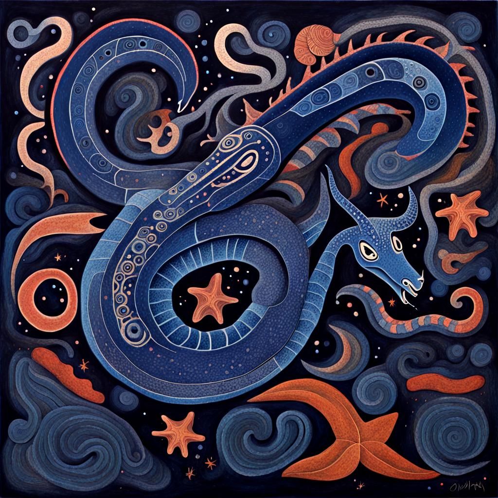 Avanyu Horned Serpent in Tewa Pueblo Style