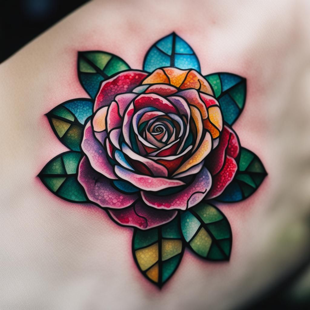 Stained Glass Rose Tattoo Art