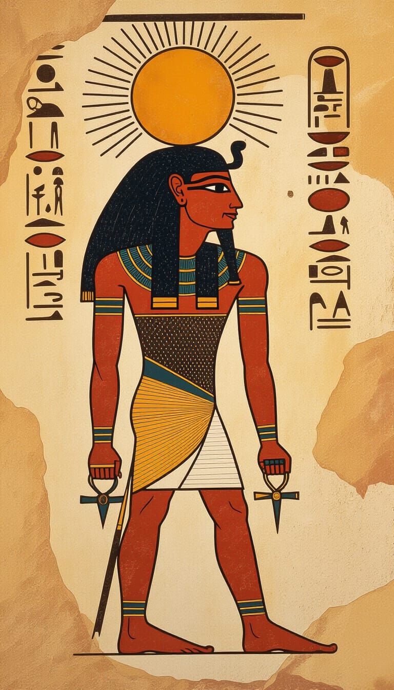 Pharaoh in Prehistoric Cave Painting Style