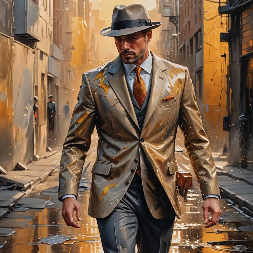 Confident Man in Suit: Hyperrealistic Oil Painting