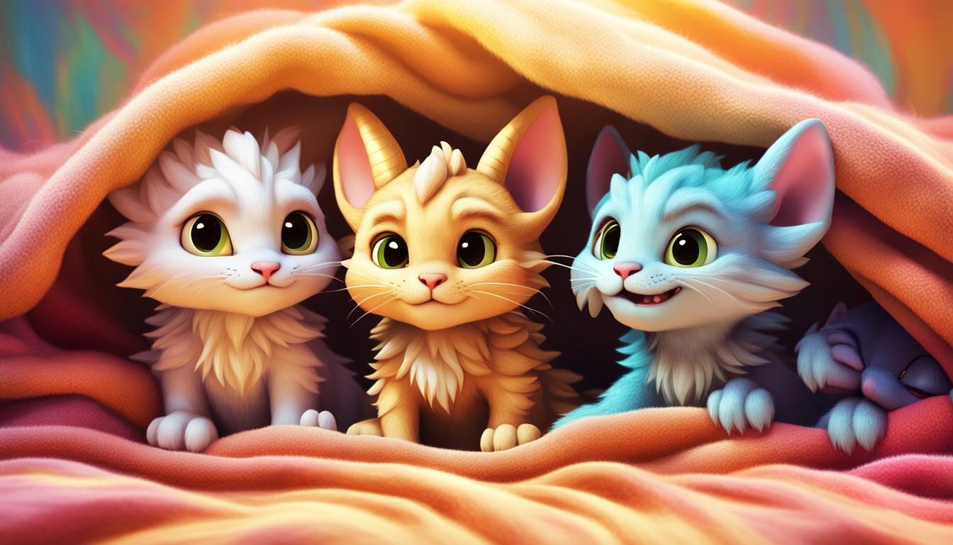 Adorable Creatures Peer from Under Blanket in Whimsical Pixa...